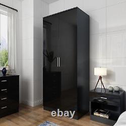 2 Door Wardrobe with Mirror High Gloss Large Storage 5 Colors Cupboard Furniture