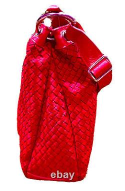 53801 -large Leather Woven Handbag-red