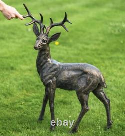 79cm Freestanding Stag Deer Garden Sculpture Cast Aluminium Outdoor Ornament