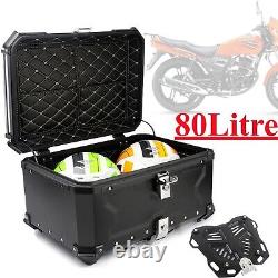 80L Motorcycle Rear Top Box Aluminium Alloy Tail Carrier Tool Luggage Case Black