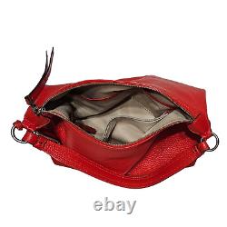 Abro Designer Handbag Genuine Grain Leather Large Bucket Bag Red, Shoulder Belt