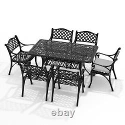 Extra Large 6 Seater Bistro Set Garden Table & Chairs Padded Seat Cast Aluminium