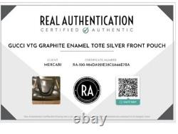Gucci VTG RARE Graphite Enamel Tote Silver Front Pouch COA