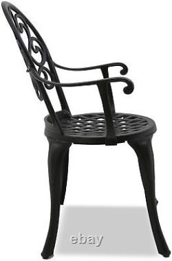 Homeology PREGO Black Luxurious Garden & Patio Table & 4 Large Chairs Bistro Set