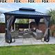 Large 3 X 3.7m Hardtop Metal Gazebo Sides Outdoor Canopy 2 Tier Roof Black Grey