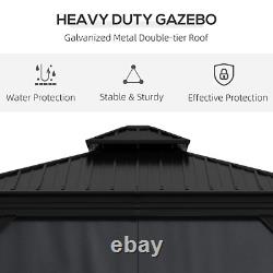 Large 3 x 3.7m Hardtop Metal Gazebo Sides Outdoor Canopy 2 Tier Roof Black Grey