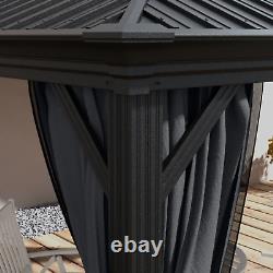 Large 3 x 3.7m Hardtop Metal Gazebo Sides Outdoor Canopy 2 Tier Roof Black Grey