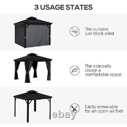 Large 3 x 3.7m Hardtop Metal Gazebo Sides Outdoor Canopy 2 Tier Roof Black Grey