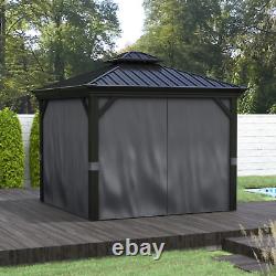 Large 3 x 3.7m Hardtop Metal Gazebo Sides Outdoor Canopy 2 Tier Roof Black Grey