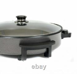 Large 40 x 42 x7cm Multi Cooker Paella Pizza Maker Electric Frying Pan Glass Lid