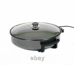 Large 40 x 42 x7cm Multi Cooker Paella Pizza Maker Electric Frying Pan Glass Lid