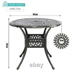 Large 90CM Outdoor Cast Aluminum Patio Table Round Dining Table with Umbrella Hole