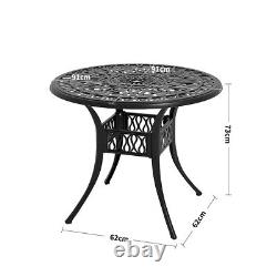 Large All Cast Aluminium Bistro Garden Table with Umbrella Hole for Balcony Yard