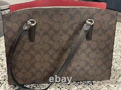 Large Coach Brown Black Signature Tatum Tote Bag Red Inside C4075