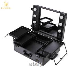 Large Cosmetics Make Up Beauty Trolley Artist Pro Rolling Case withLights Mirror