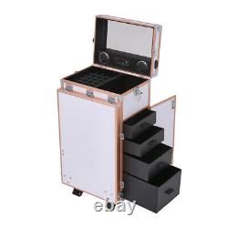 Large Makeup Nail Table Trolley Box Rolling Case Studio Cosmetic Mirror Travel