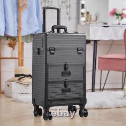 Large Makeup Trolley Case 3 in 1 Beauty Vanity Cosmetic Case on Wheel Green Gold