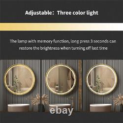 Large Round LED Bathroom Mirror Light Dimmable Anti-Fog Makeup Wall Mirror Gold