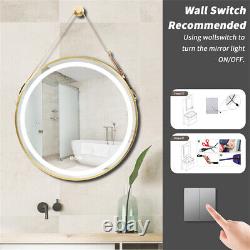Large Round LED Bathroom Mirror Light Dimmable Anti-Fog Makeup Wall Mirror Gold