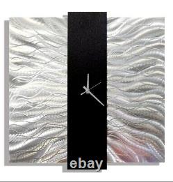 Large Square Wall Clock Silver Black Metal Wall Decor Contemporary Modern
