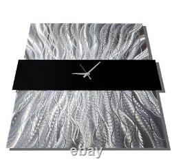Large Square Wall Clock Silver Black Metal Wall Decor Contemporary Modern