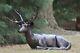 Laying Stag Garden Ornament, Black And Bronze Finish. Cast Aluminium