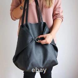 Leather Shopping Tote Bag Oversized Bag for Girls Books Notes & Staff
