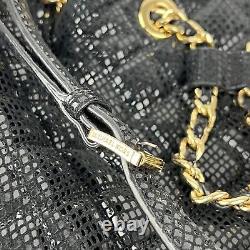 Michael Kors Large Leather Satchel Shoulder Bag Tote Purse Handbag Black Gold MK