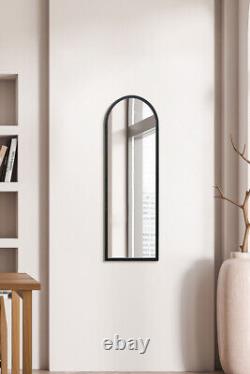 MirrorOutlet Large Black Metal Framed Arched Wall Mirror 47 X 16 120x40cm