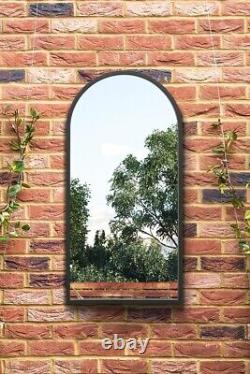 Mirroroutlet Large Black Metal Framed Arched Garden Mirror 31 X 16 80x40cm