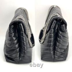 Saint Laurent Large Lou Lou Black Matelasse Chevron Leather Shoulder Bag
