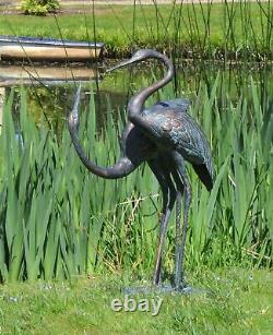 Spectacular Large Pair of Cranes Garden Sculpture Aluminium Outdoor Ornament