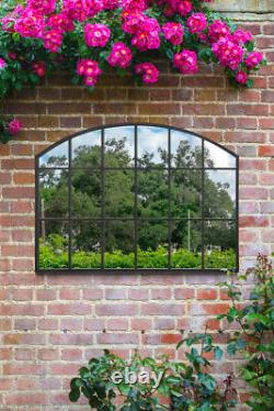 The Arcus New Extra Large Black Framed Arched Garden Mirror 35 X 26 90x65cm