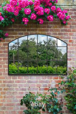 The Arcus New Extra Large Black Framed Arched Garden Mirror 43 X 29 110x75cm