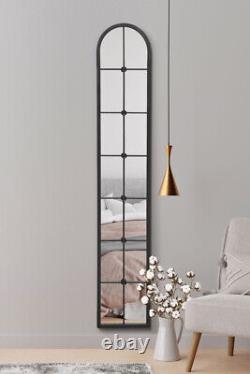 The Arcus New Extra Large Black Framed Arched Mirror 67 X 12 170 x 30cm