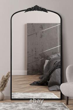 The Crown New Large Black Metal Frame Arch Mirror with Crown 68 x38 174x96cm