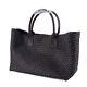 Tote Synthetic Leather Knitting Shoulder Shopper Bag Woven Large Purse Black 1pc