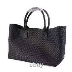 Tote Synthetic Leather Knitting Shoulder Shopper Bag Woven Large Purse Black 1PC
