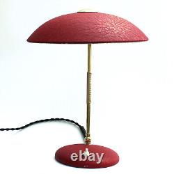 Vintage 1950s Stilnovo / Kaiser style red metal brass desk table lamp. Italy