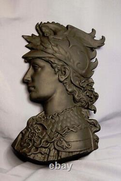 Vintage Cast Aluminum Classical Greek God Warrior Large Wall Plaque