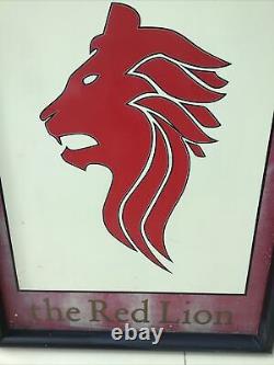 Vintage Large Aluminium Pub Inn Sign The Red Lion Retro Style In Black Frame-2