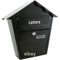 WATERPROOF Outside Wall Mounted Steel Lockable Mail Box Post Letter Box Black