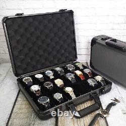 Watch Box 18 Slots Gunmetal Aluminum Briefcase for Mens XL Large Watches Lock