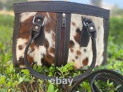 Women Cowhide Tote Bag Hair On Tricolor Bag Leather Purse Bag Same As Picture