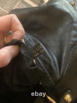 Women's Gucci Black Leather Large Jockey Shoulder Bag Genuine