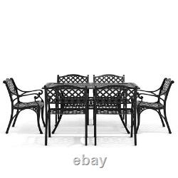Ensemble de bistrot de 6 places de grande taille avec table de jardin et chaises rembourrées en aluminium moulé