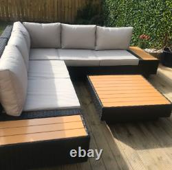 Ensemble de canapé d'angle de jardin de luxe en rotin avec table de patio et canapé