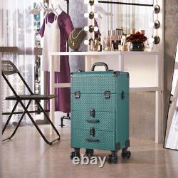 Grand Trolley de valise cosmétique de beauté avec serrure Boîte de rangement pour ongles et coiffure