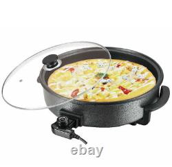 Grand cuiseur polyvalent Paella Pizza Maker Poêle électrique avec couvercle en verre de 40 x 42 x 7 cm