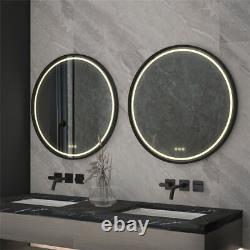 Grand miroir de salle de bains rond à LED, lumière dimmable, anti-buée, miroir mural pour maquillage en or